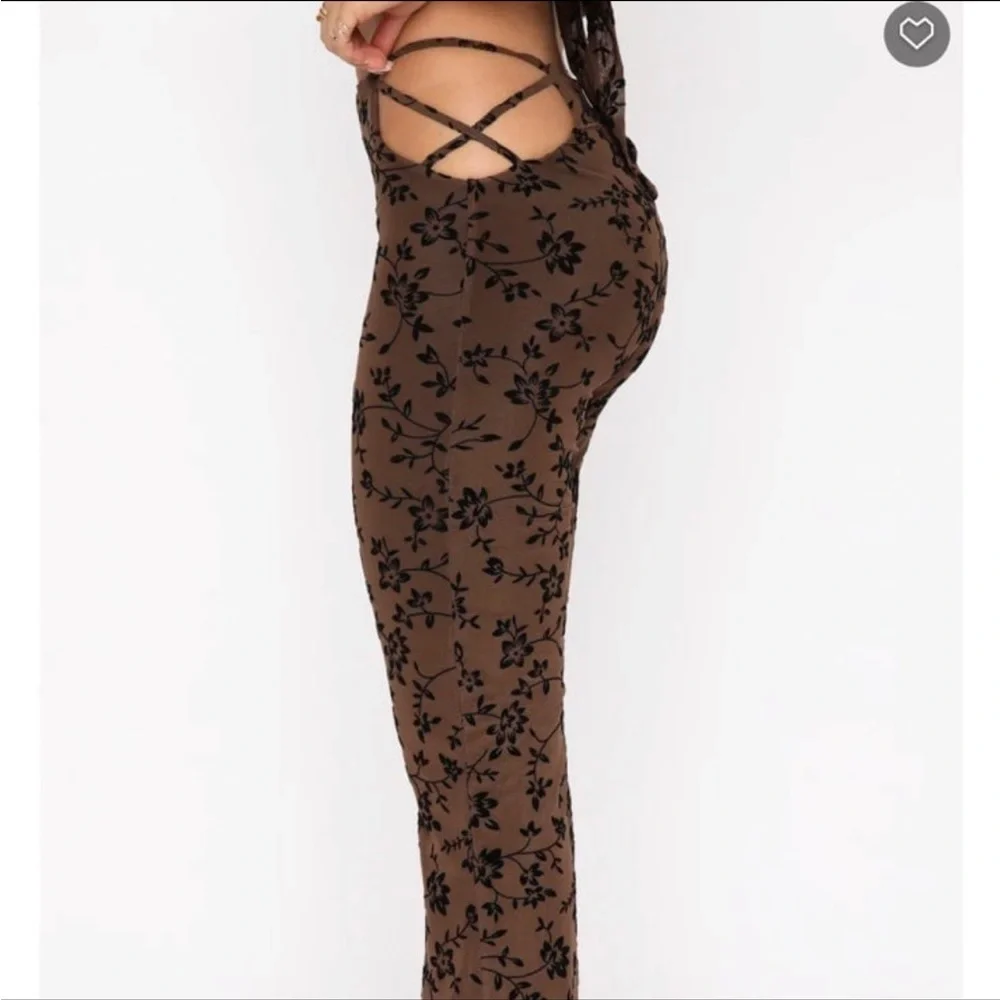 White Fox Boutique Brown Floral Boot Cut Pants - Picture 2 of 4